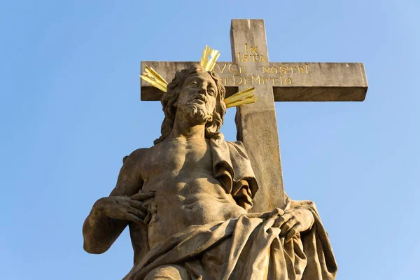 Estátua Santo Salvador Com Santos Cosmas Damião Detalhe Ponte Charles — Fotografia de Stock