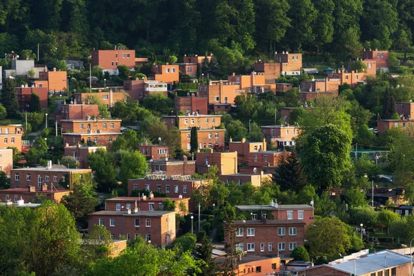 Família Tijolos Vermelhos Tipificados Bata Casas Zlin Moravia República Checa — Fotografia de Stock