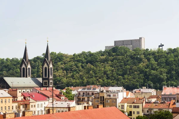 Prague Panorama Jan Zizka Equestrian Statue Front National Memorial Vitkov — Stock Photo, Image