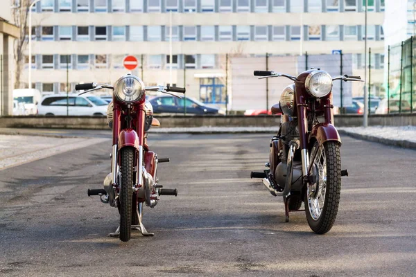 Prag Tschechische Republik März 2018 Rote Oldtimer Motorräder Jawa 125 — Stockfoto