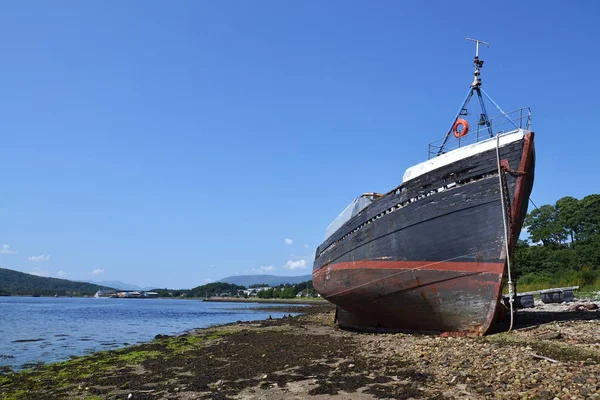 Verlaten Vintage Vissersboot Strand Buurt Van Corpach Village Fort William — Stockfoto