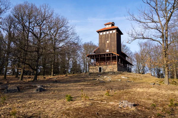 Torre Vigia Romântica Vlkova Bela Floresta Primavera Mágica República Checa — Fotografia de Stock
