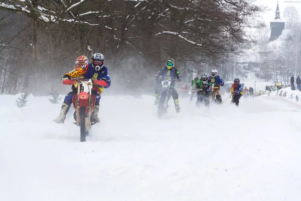 Klasterec Nad Orlici Czech Republic January Motorcycle Skijoring Racers Ride — 图库照片