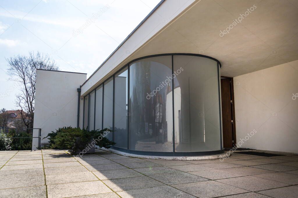 Entrance to the Villa Tugendhat by architect Ludwig Mies van der Rohe built in 1929-1930, modern functionalism architecture monument, Brno, Moravia, Czech Republic, UNESCO World Culture Heritage site