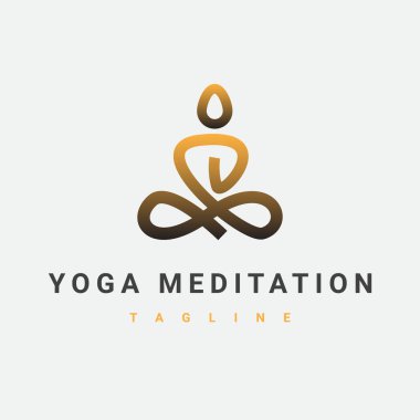 Yoga meditasyon etiketi logosunun vektör tasarımı konsepti