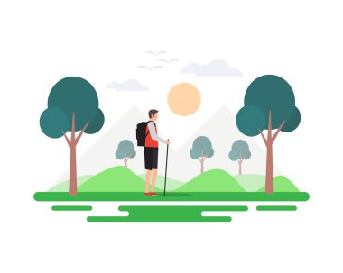 Yürüyüş faaliyetlerinin manzara tasarımının vektör illüstrasyonu.