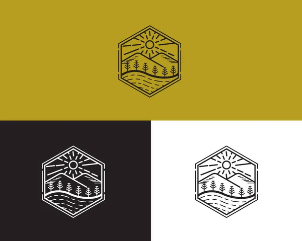 Logo Ilustracja Zarysu Górskiego Przygoda Świeżym Powietrzu Grafika Wektorowa Shirtów — Wektor stockowy