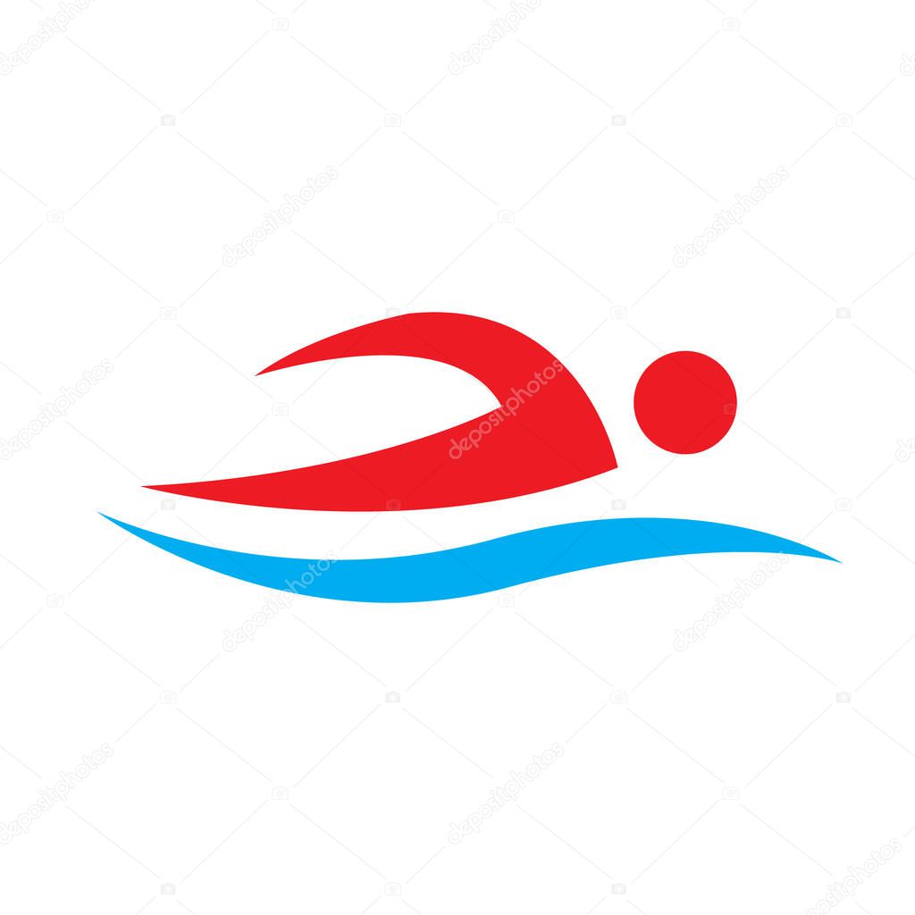Swimming sport logo illustration design. Silhouette symbol. vector