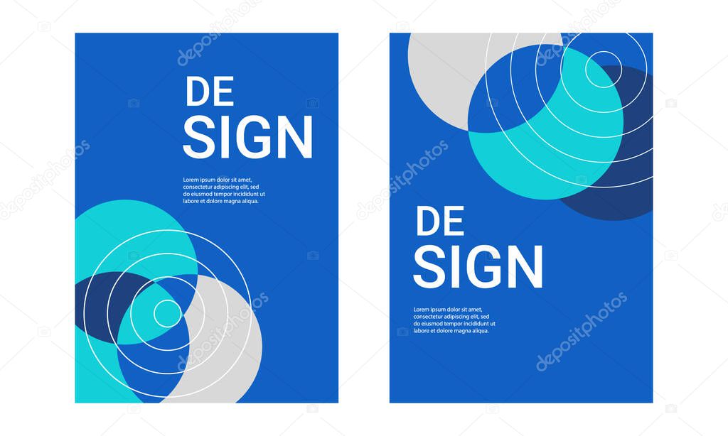 Cover and Poster Design Templates. Elegant abstract geometric design with dominant blue color. Vector Illustration for Covers, books, social media stories and Page Layouts