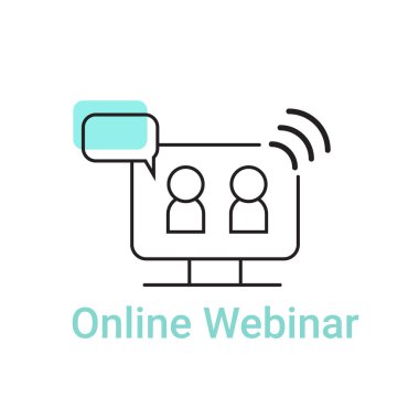 Uzaklık eğitimi webinar konsepti, İnternet grup konferansı, eğitim testi, evden çalışma, kolay iletişim, vektör ana hatları simgesi