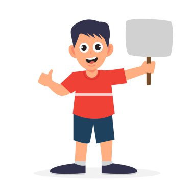 Çocuk karakteri çizimi ve bildirim panosu. vektör