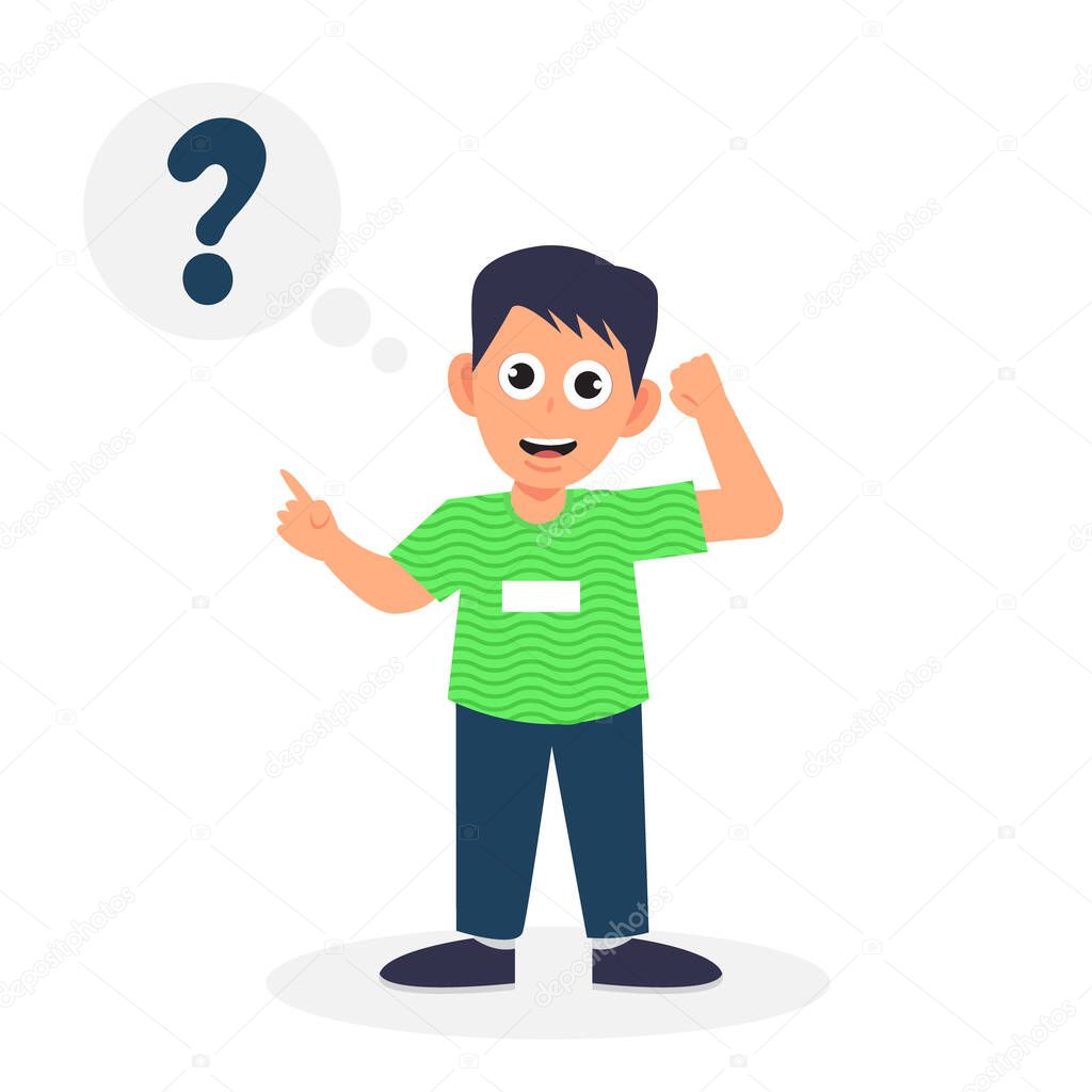 Child character cartoon illustration design with question mark symbol. vector
