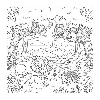 Hayvan Karikatür Karakterleri Renklendirme Kitabı, Premium Şablon Vektör Grafikleri