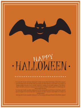 Dekorasyon süsü yarasa mutlu Cadılar Bayramı bayramı festivali parti siyah arkaplan vektör simgesi turuncu yazı tipi poster afişi yaratıcı grafik tasarımı Ekim ayında reklam satışı için  