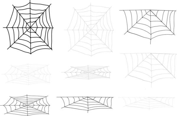 ブラックシルホットスパイダーウェブグラフィッククリエイティブデザインバナーパターンは 10月の休日やアートワークの絵のタトゥーのコンセプトに怖い幸せなハロウィンの休日の装飾を使用しています — ストックベクタ