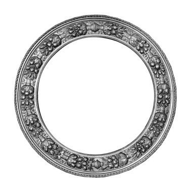 Yuvarlak gümüş kare oyma süsleme ile. Beyaz izole