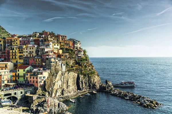 Vista Panoramica Del Paese Manarola Del Mare Provincia Liguria Cinque — Foto Stock