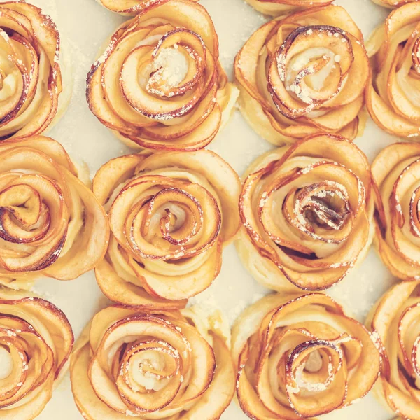 Süße Brötchen Mit Äpfeln Form Von Rosen Hintergrund Textur — Stockfoto