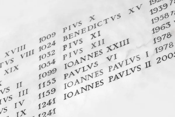 Marmeren Plaat Met Namen Van Pontifices — Stockfoto