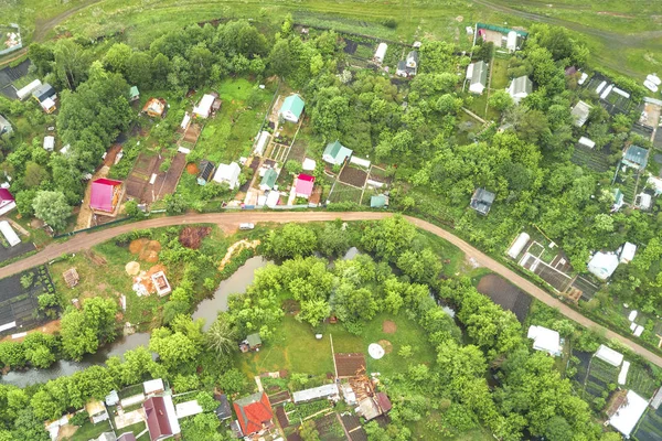 Вузька Річка Між Котеджними Будинками Вид Зверху — стокове фото