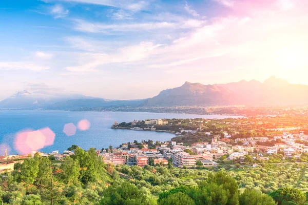 Vista Sulla Cittadina Porticello Alla Luce Del Mattino Sicilia Italia — Foto Stock