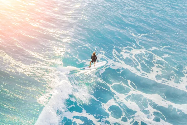 Surfer Ocean Sunny Day Top View — Stock Photo, Image