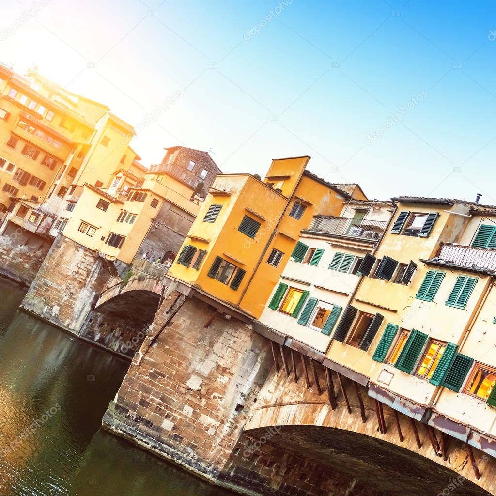 Ponte Vecchio Bridge, a medieval stone closed-spandrel segmental arch bridge over the Arno River
