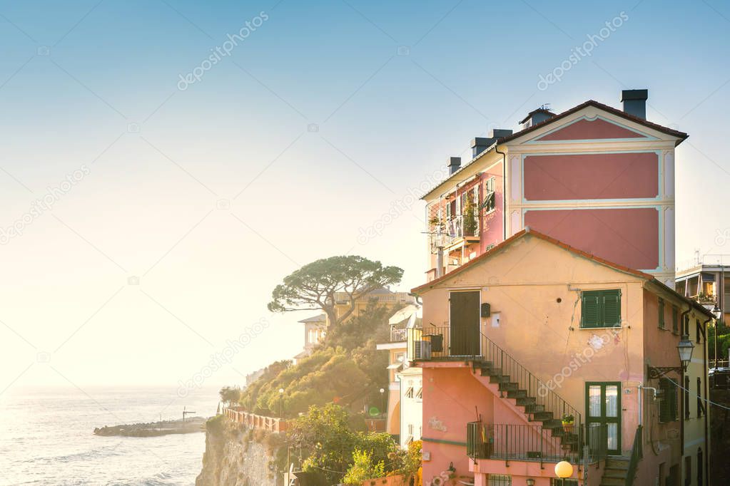 Old house by the sea on a sunny day, Bogliasco, , Italy