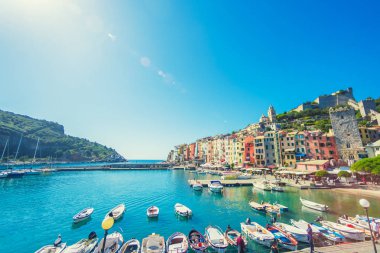 Güzel balıkçı Portovenere şehir Cinque Terre, Liguria, İtalya