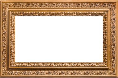 Oyma süsleme ile altın ahşap çerçeve. Beyaz izole