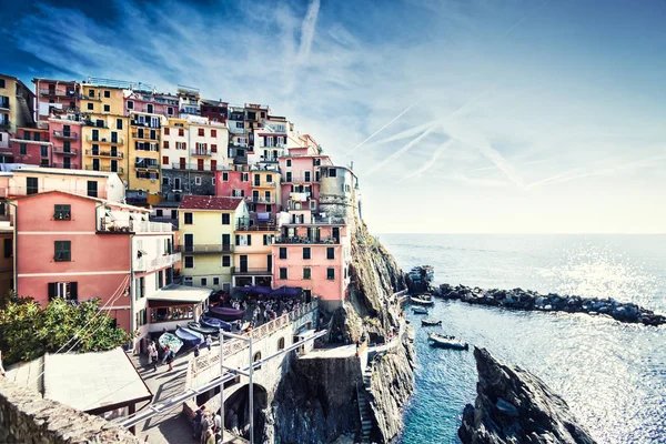 Vista Panorâmica Aldeia Manarola Mar Província Ligúria Cinque Terre Norte — Fotografia de Stock