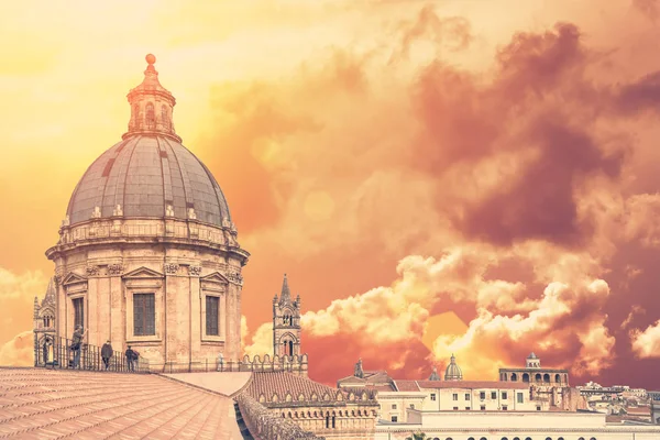 Prachtige Zonsondergang Kathedraal Van Palermo Italië — Stockfoto