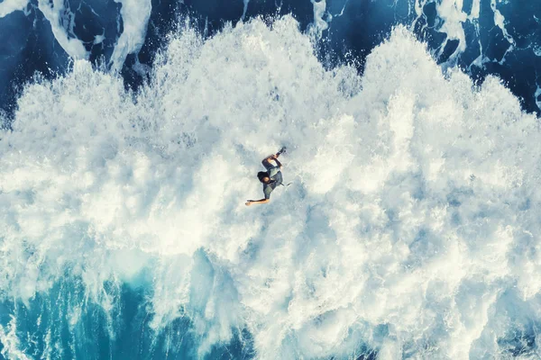 Surfer Auf Der Großen Welle Draufsicht — Stockfoto