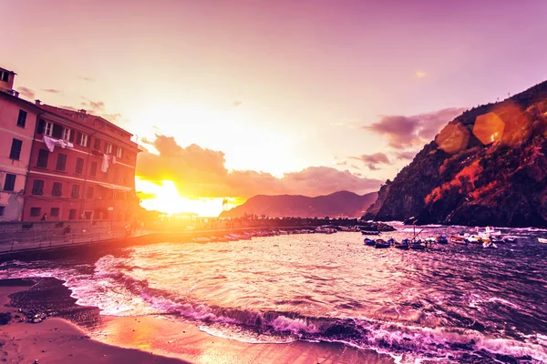 Vernaza Köyü Günbatımı Cinque Terre Liguria Talya Avrupa — Stok fotoğraf