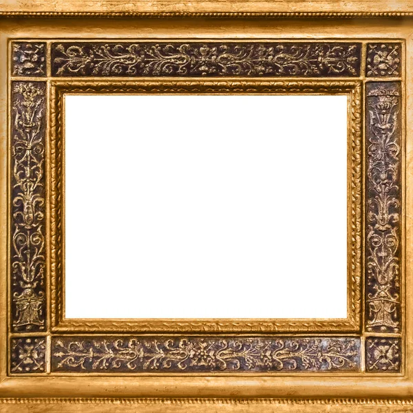Золотая Деревянная Рама Резным Орнаментом Изолированные Белом — стоковое фото