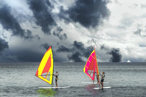 Palermo Ottobre 2017 Windsurfers Catch Wind Sea Storm — Foto Stock