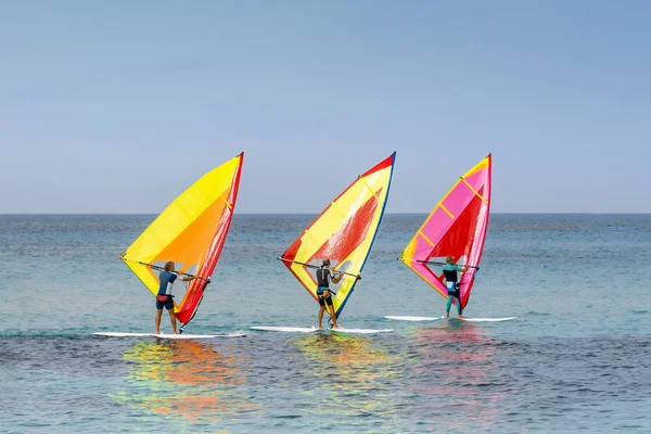 Palermo Ottobre 2017 Tre Windsurfisti Catturano Vento Mare — Foto Stock