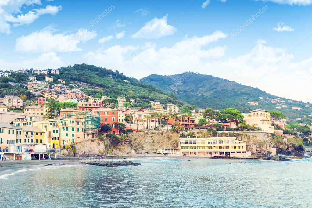 View from the sea to the Bogliasco, Ligurian Riviera
