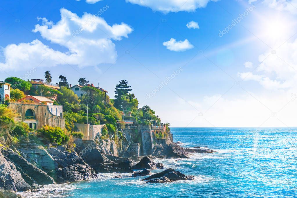 Scenic view of the Bogliasco - fishermen's Village of the Ligurian Riviera on a sunny day