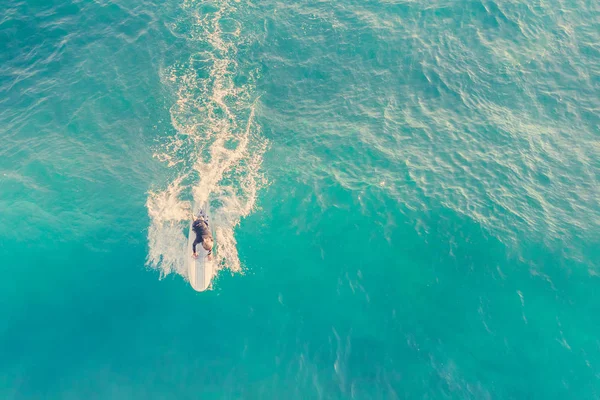 Surfer in the ocean, top view