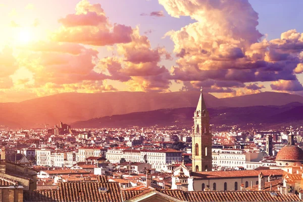 Vista Superior Cidade Florença Pôr Sol Itália Toscana — Fotografia de Stock