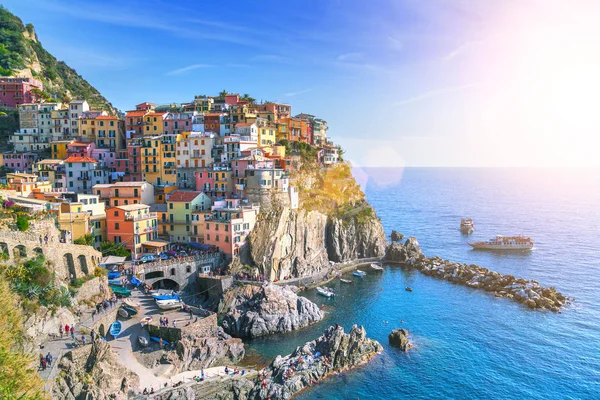 Vista Manarola Una Pequeña Ciudad Provincia Spezia Liguria Italia —  Fotos de Stock