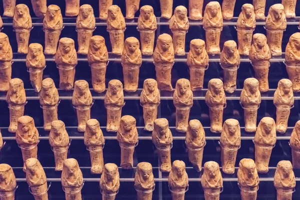 Many Rows Ancient Stone Figurines Pharaohs Background — Stock Photo, Image