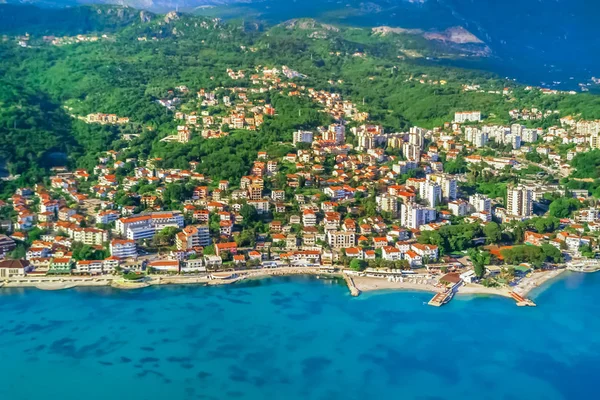 View from the drone of the beautiful European city near the sea