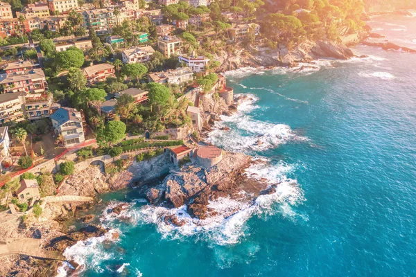 Widok Drone Bogliasco Latem Piękne Widoki Morze Kolorowych Budynków Liguria — Zdjęcie stockowe