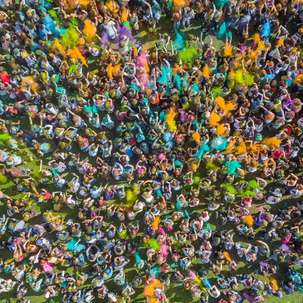 Nsanlar Holi Renkleri Festivali Nde Drone Üzerinden Görüntülemek — Stok fotoğraf