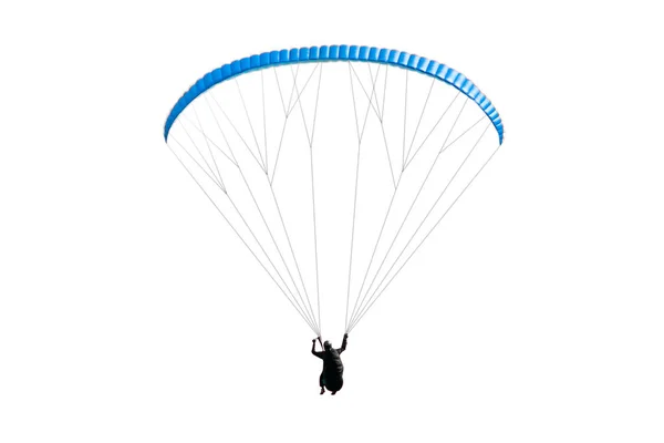 Parapente Azul Voo Sobre Fundo Branco Isolados — Fotografia de Stock