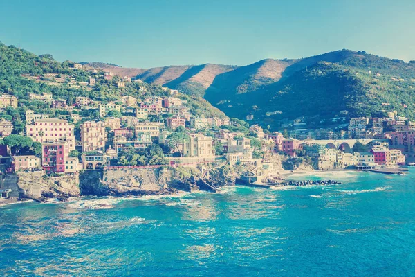 Vista Superior Vila Dos Pescadores Riviera Liguriana Tonificado — Fotografia de Stock