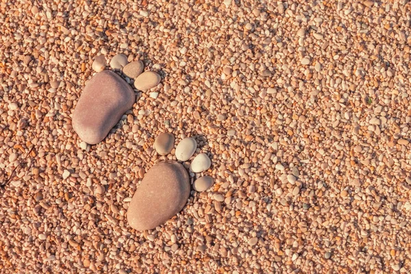 Отпечаток Ноги Гальки Песке — стоковое фото