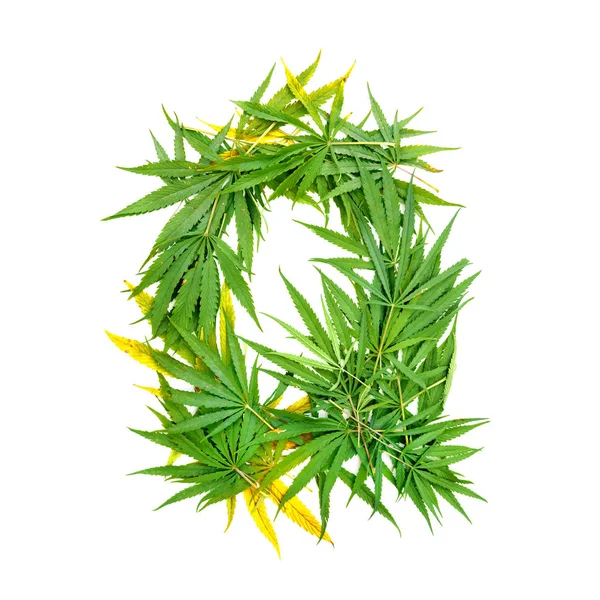 Letter Gemaakt Van Groene Cannabis Laat Een Witte Achtergrond Geïsoleerd — Stockfoto